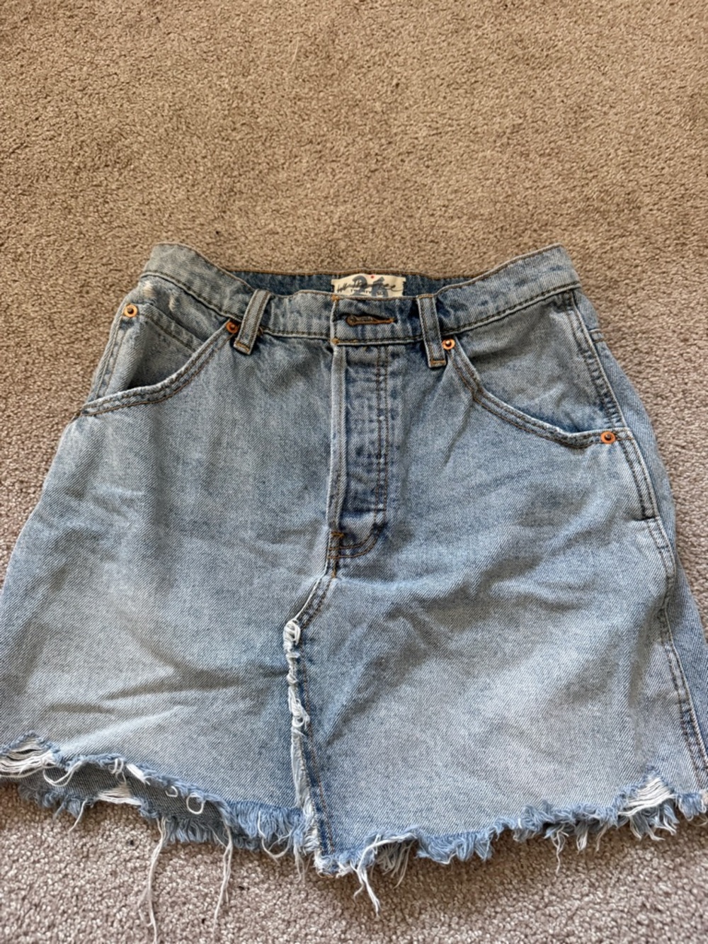 Free People Light Blue Distressed Denim Mini Skirt